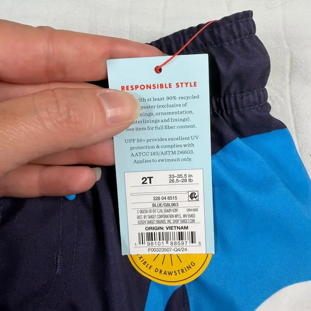 Cat & Jack Swim Set Boys 2T Trunks and Coverup Sharks Blue NWT